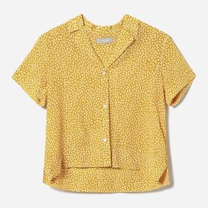 Everlane The Clean Silk Short-Sleeve Notch Shirt in Marigold Floral Sz 0